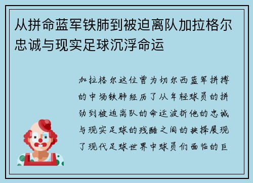 从拼命蓝军铁肺到被迫离队加拉格尔忠诚与现实足球沉浮命运